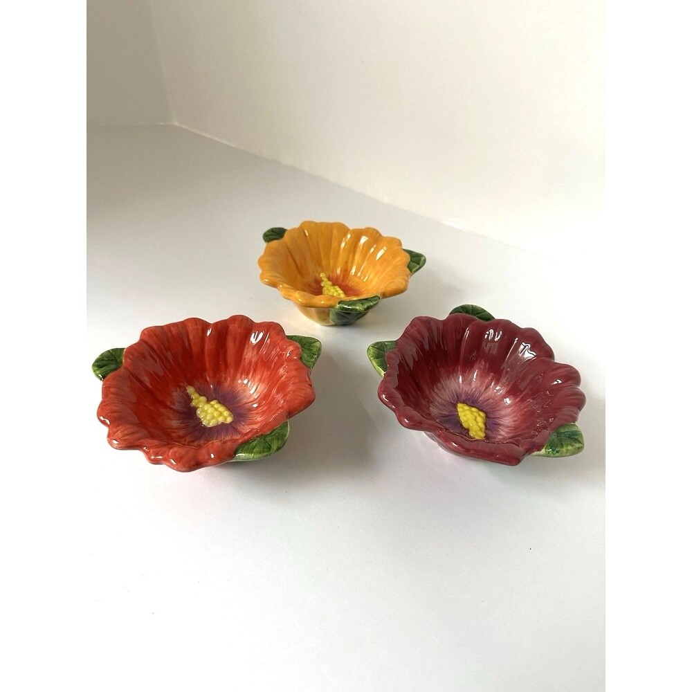 Flower Leaf Condiment Bowls Set Of 3 Hibiscus READ